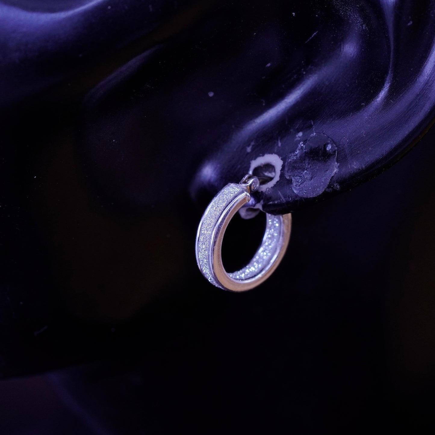 0.5”, vintage Sterling silver hoops, 925 earrings with glittering center