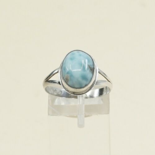 Sz 8.5, Vtg Sterling Silver Handmade Ring, 925 Silver Ring W/ Larimar