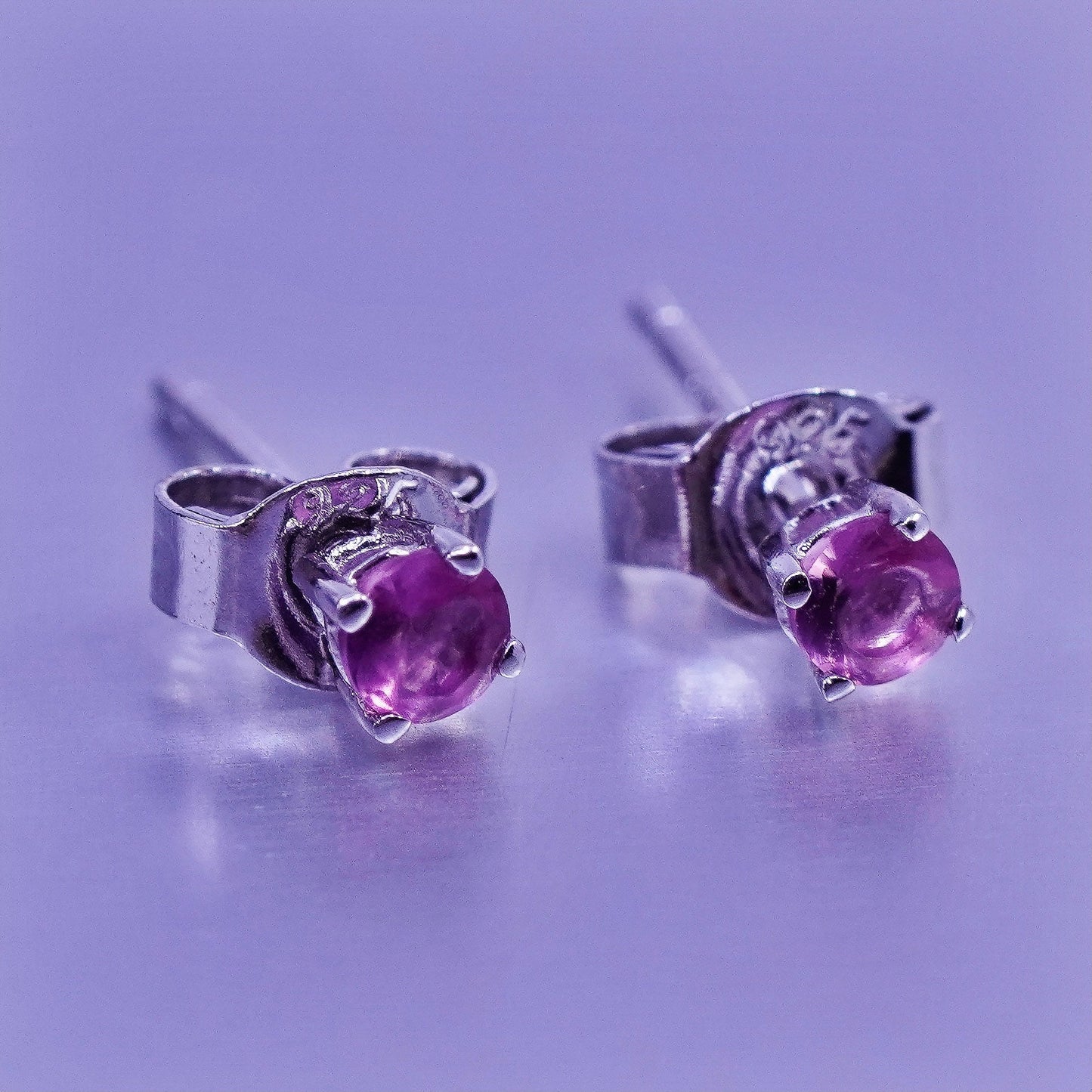 Vintage Sterling 925 silver earrings, studs with pink cz
