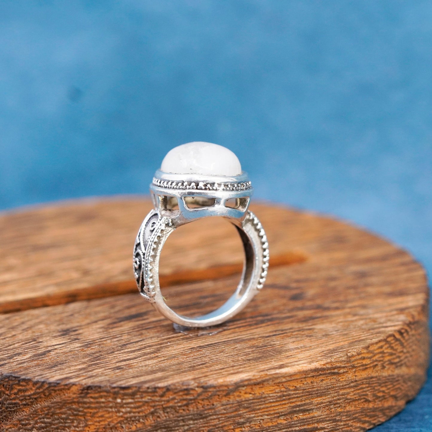 Size 7, vintage Sterling silver handmade ring, 925 band with moonstone