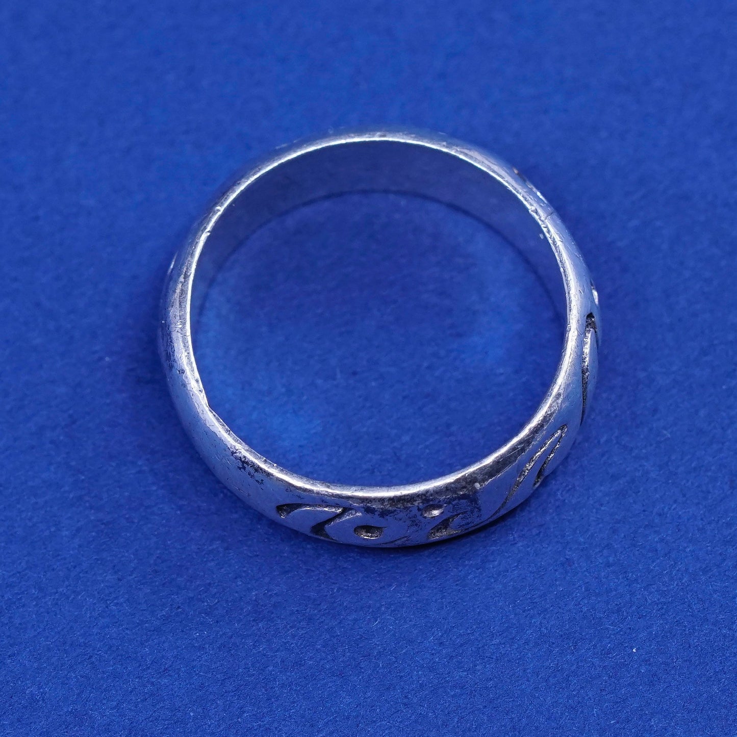 sz 5, vintage Sterling silver handmade ring, hopi 925 band w/ pattern engraved