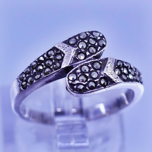 Size 6.5, vintage Sterling 925 silver handmade ring with marcasite