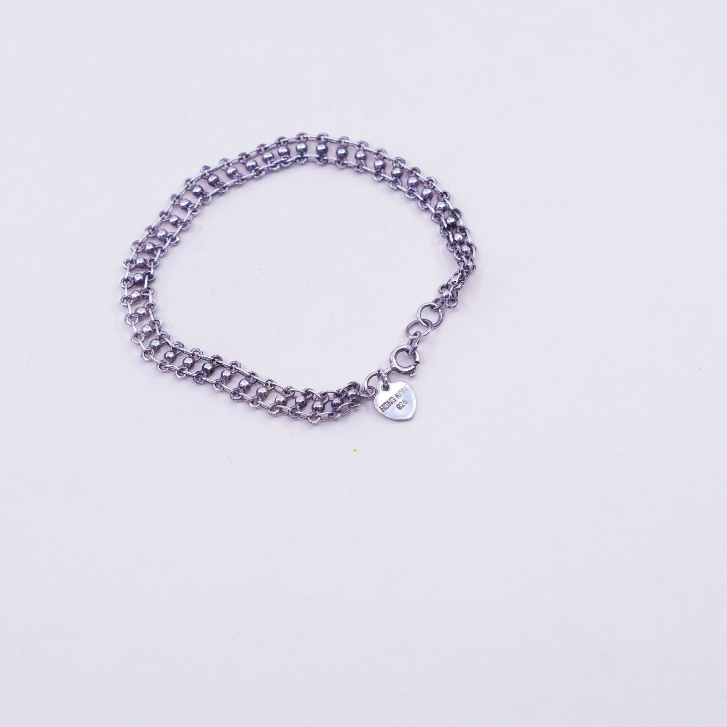 6.75”, 7mm, Vintage sterling silver bracelet, 925 beads chain