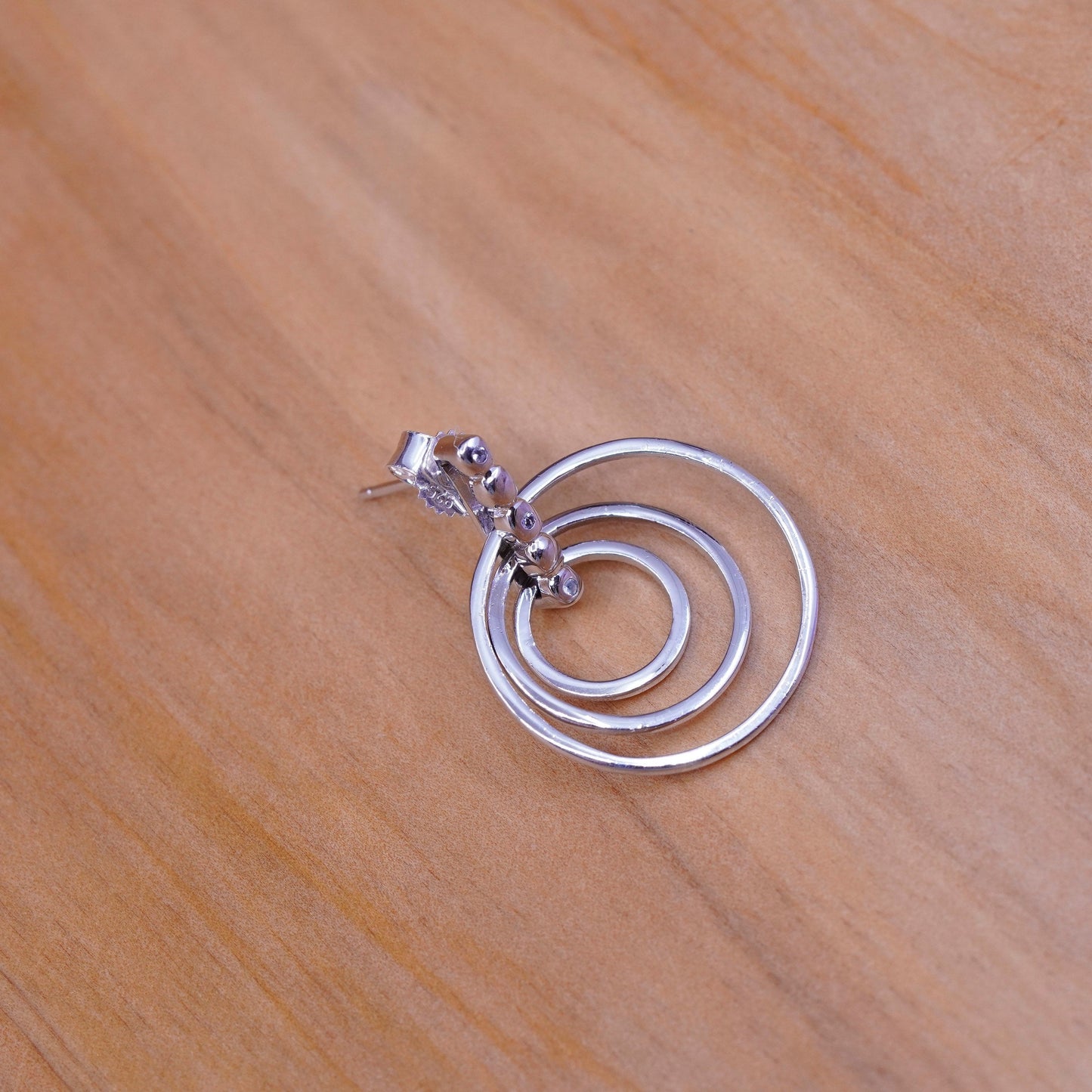 Vintage Sterling silver handmade earrings, 925 multi circles dangles with Cz