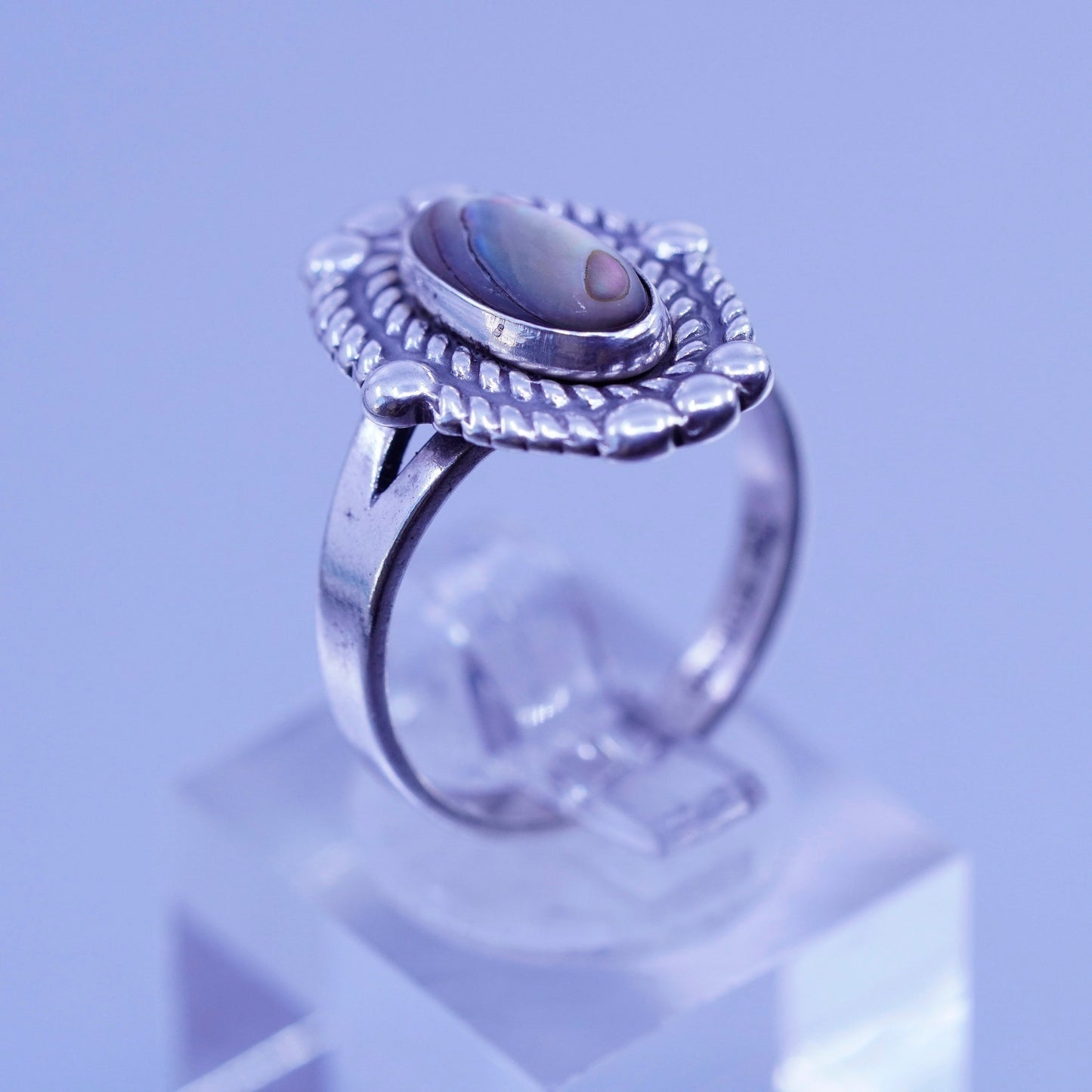 sz 7, Native American navajo Bell trading post Sterling 925 silver ring abalone