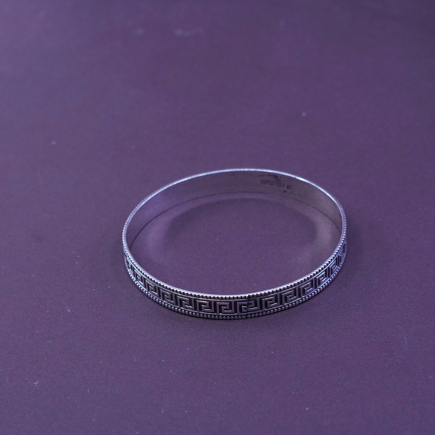 8”, Vintage Sterling silver handmade bracelet, 925 green key bangle