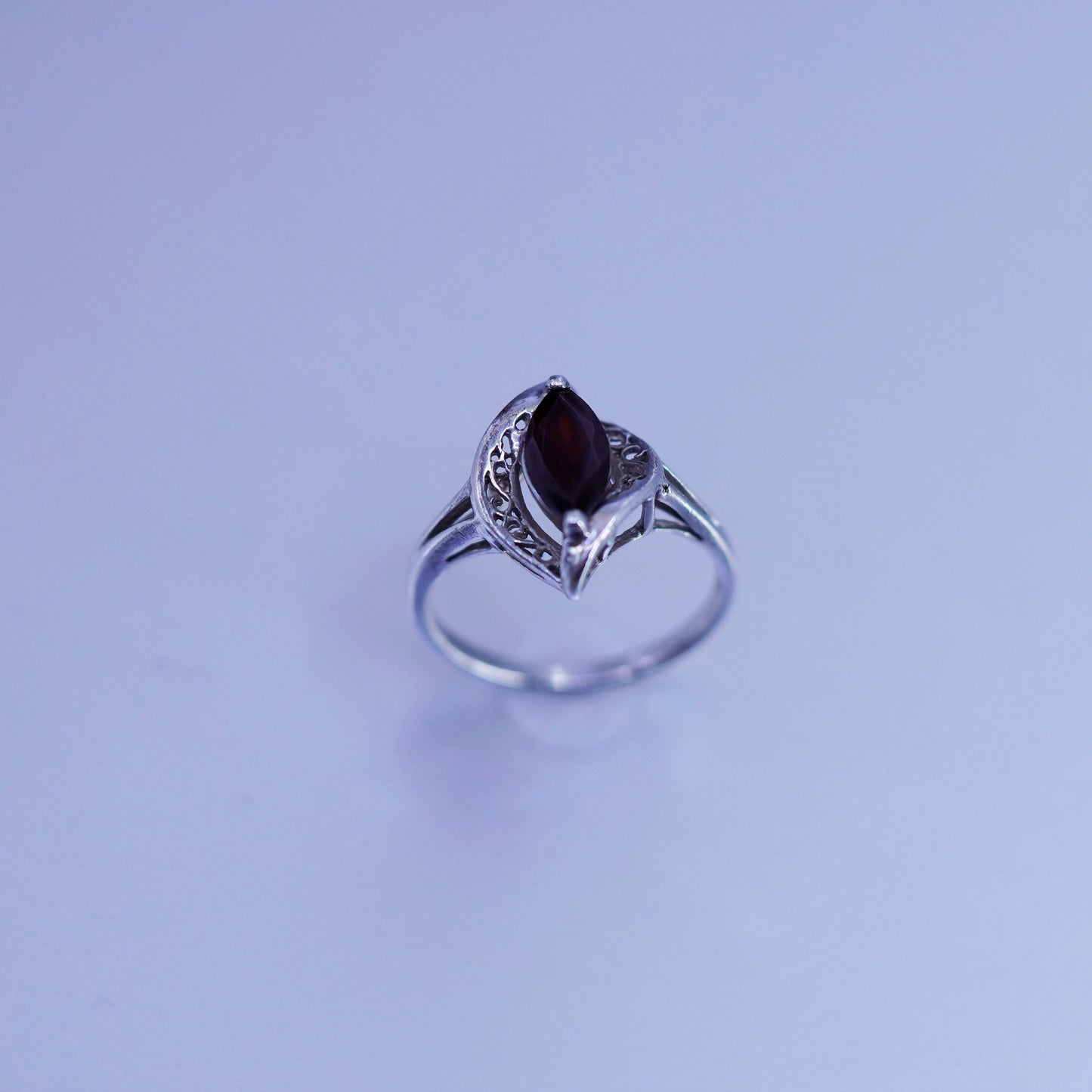 Size 7, vintage Sterling 925 silver handmade filigree ring with ruby