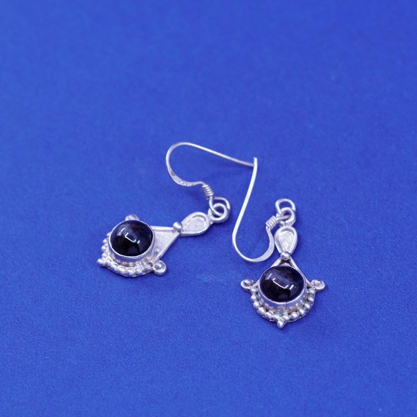 Vintage Mexico Sterling 925 silver handmade earrings with black tiger eye beads