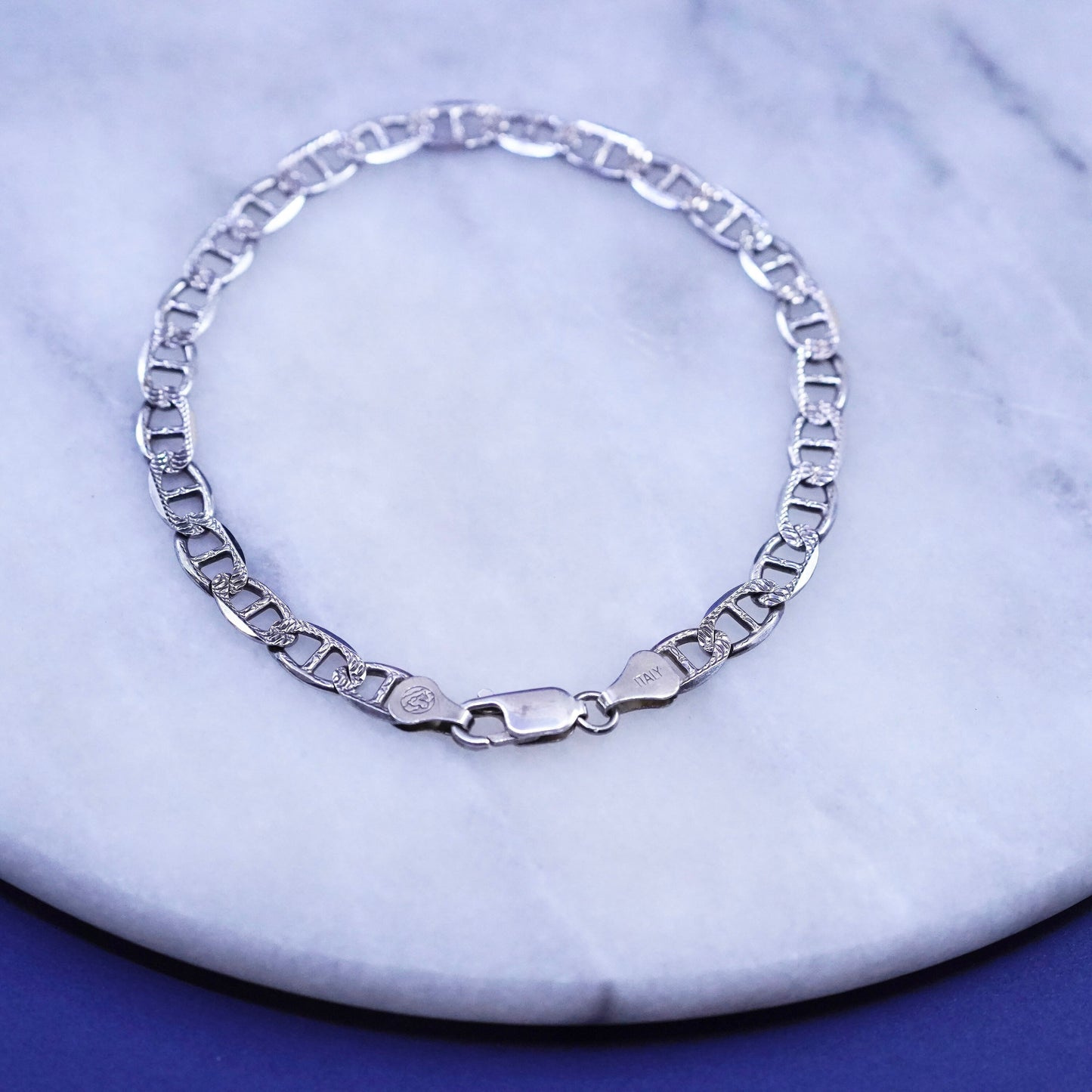8.75”, 7mm, vintage Sterling 925 silver anchor bracelet, chain