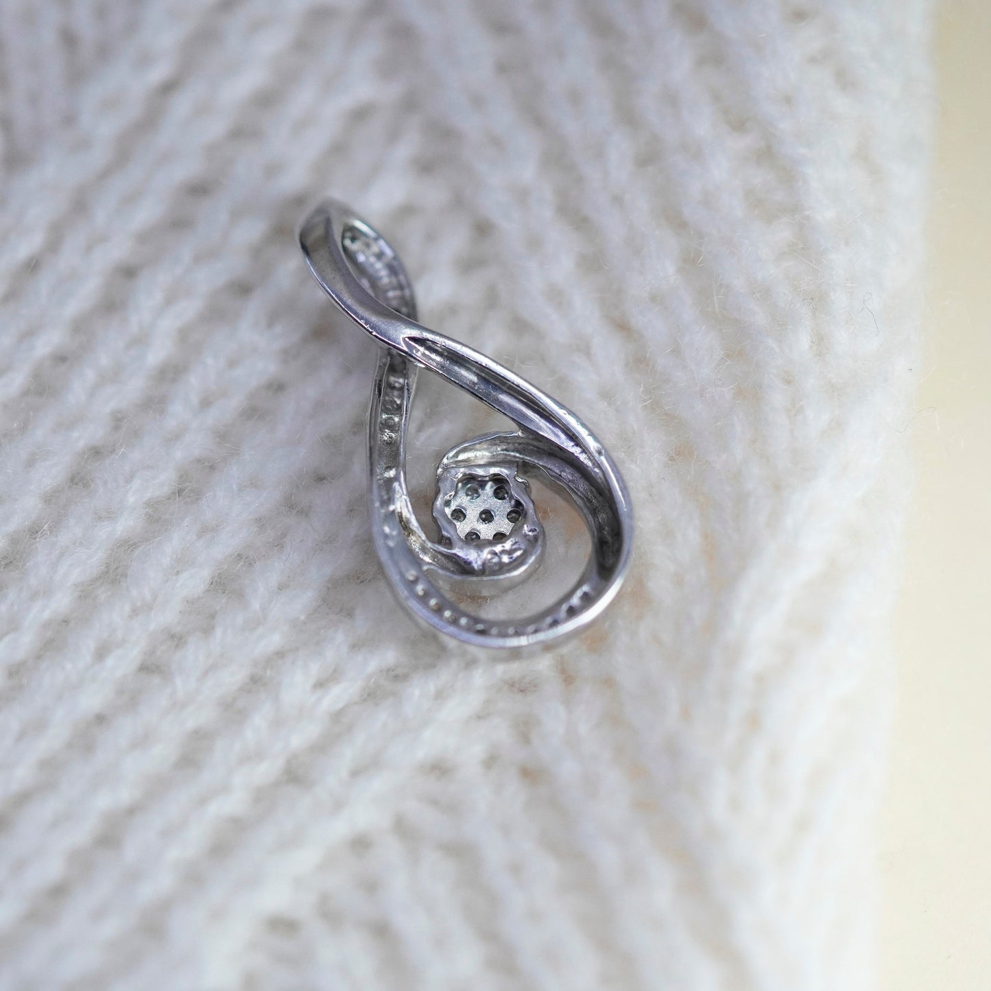 Vintage Sterling silver handmade pendant, 925 teardrop with cluster diamonds