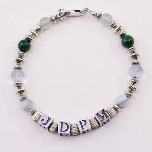 6.5”, 14K gold beads Sterling 925 Silver prehnite jade bracelet “JDPM” cubes