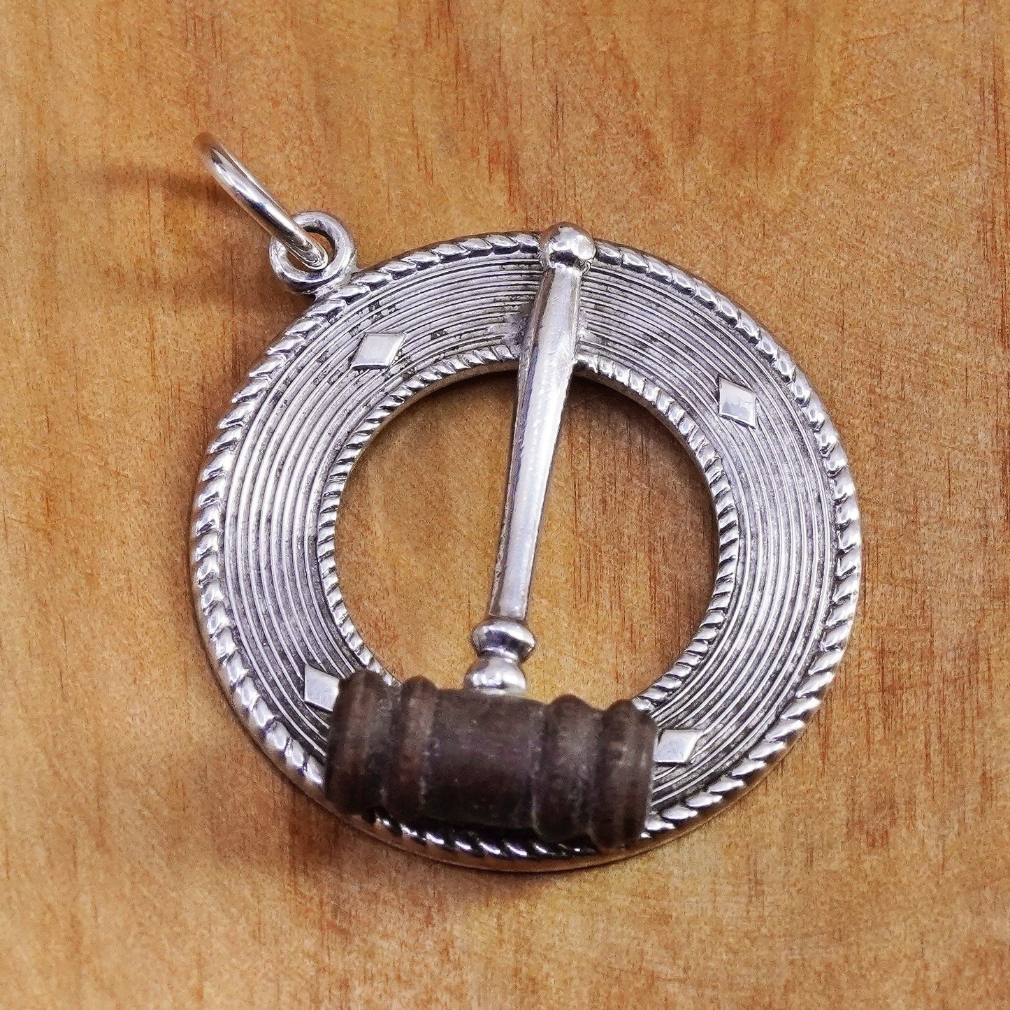 Vintage Sterling silver handmade pendant, 925 circle charm with cz