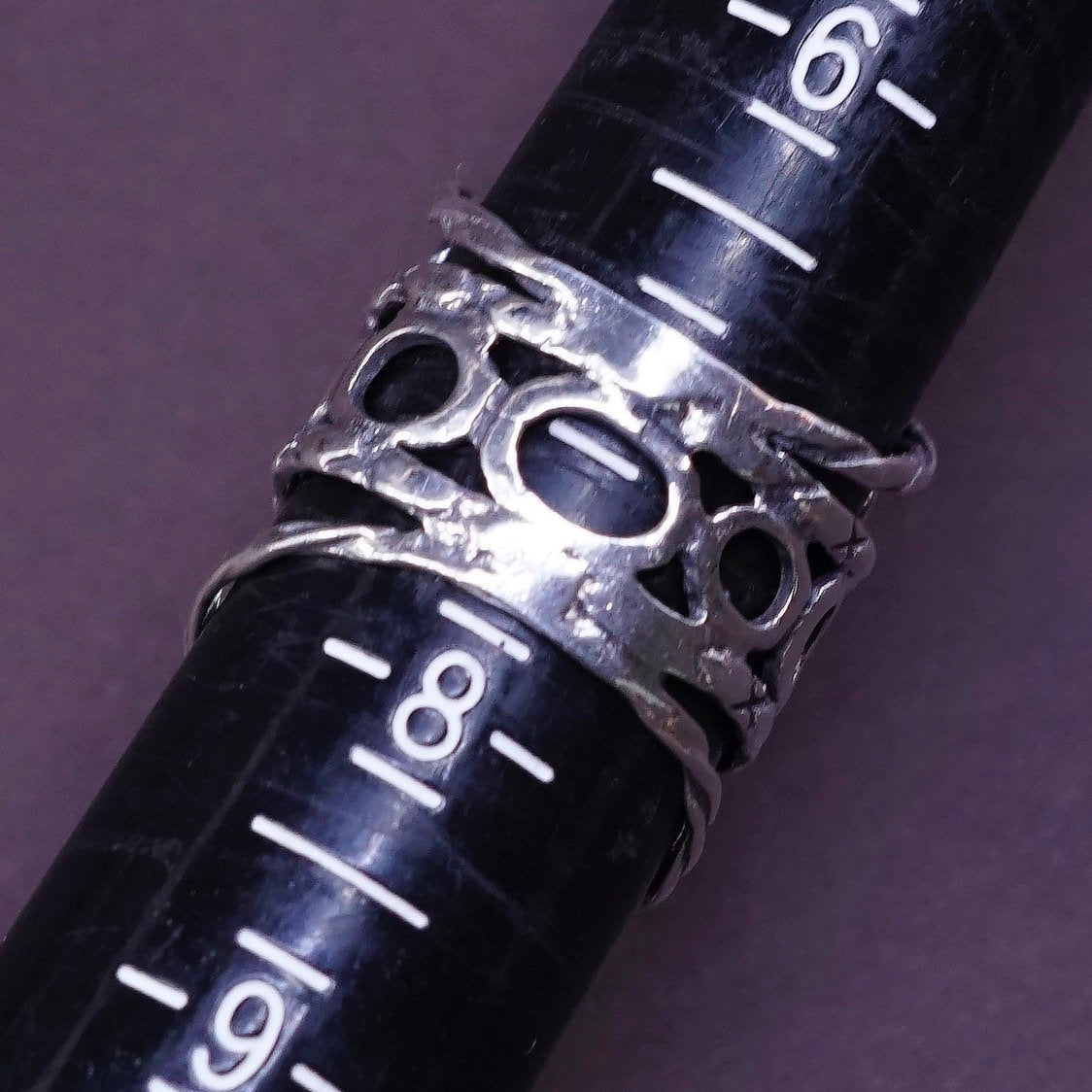 sz 7, vtg Israel Sterling silver handmade ring, 925 statement band w/ cz