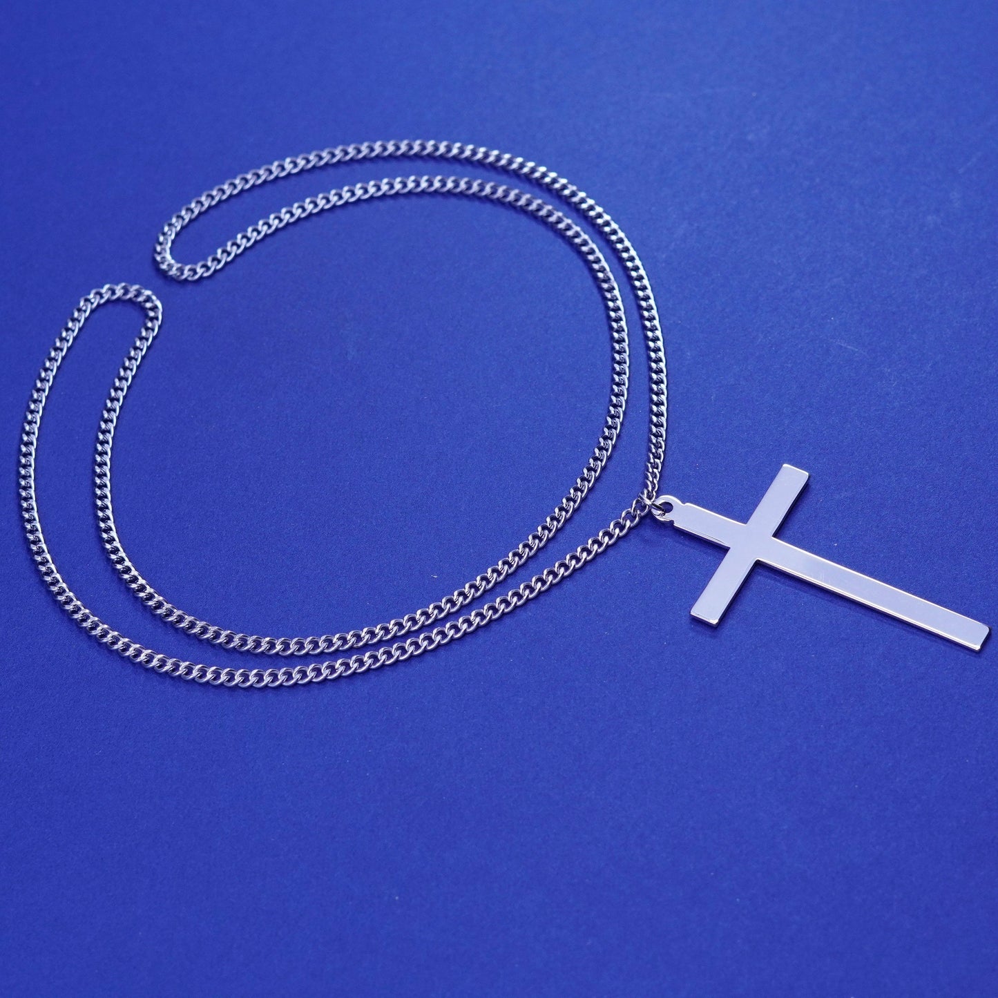 24”, vintage Sterling 925 silver handmade cross with silver tone curb chain