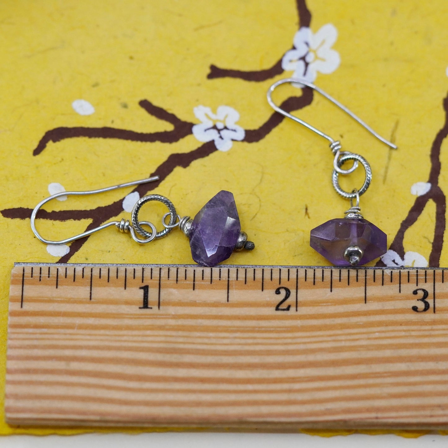 Vintage Sterling 925 silver handmade earrings with amethyst nugget