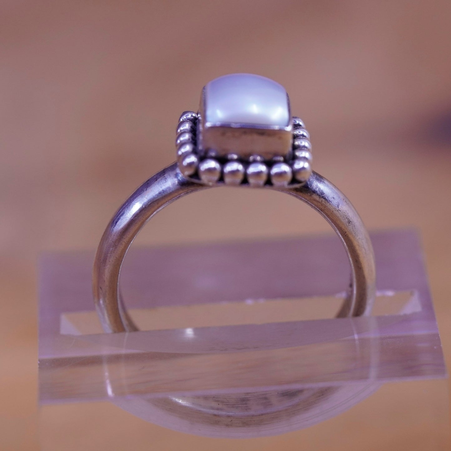 Size 7.25, Silpada Sterling 925 silver handmade R1617 Button Frame Pearl Ring