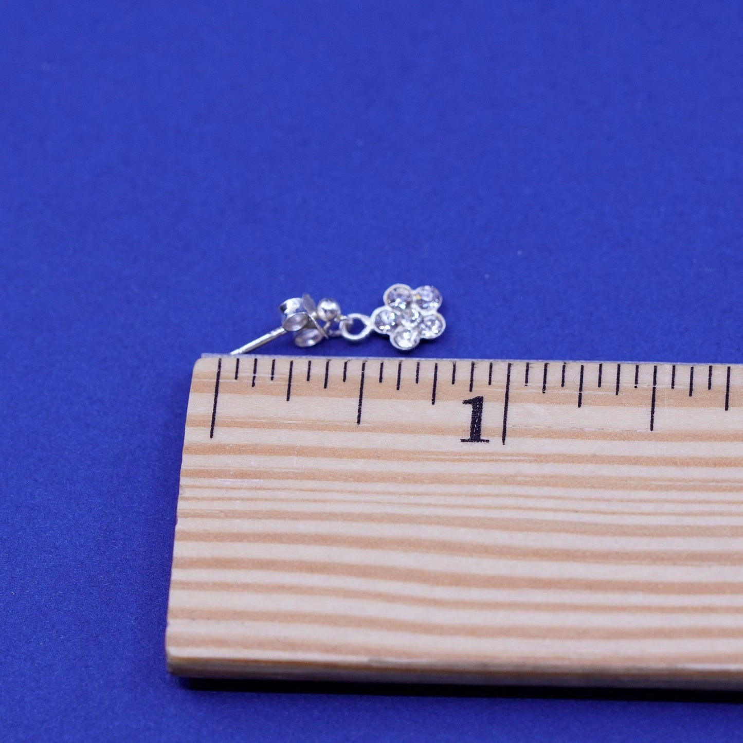 Sterling silver handmade earrings, 925 flower drops with cz inlay