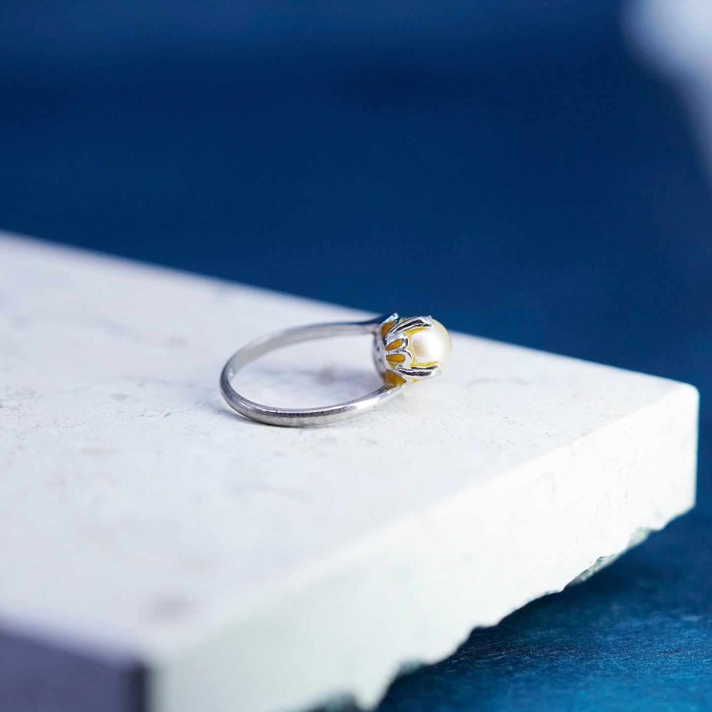 Size 6.5, vermeil gold filled Sterling silver engagement ring 925 band w/ pearl