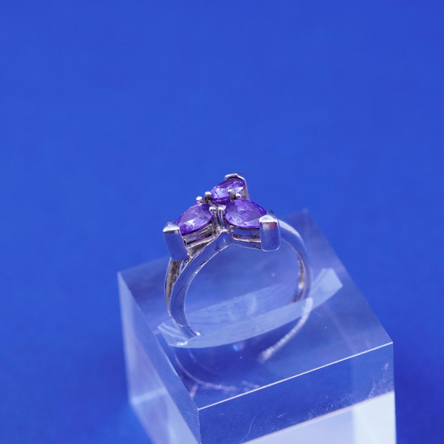 Size 8.5, vintage Sterling 925 silver handmade ring with Marquise amethyst ring