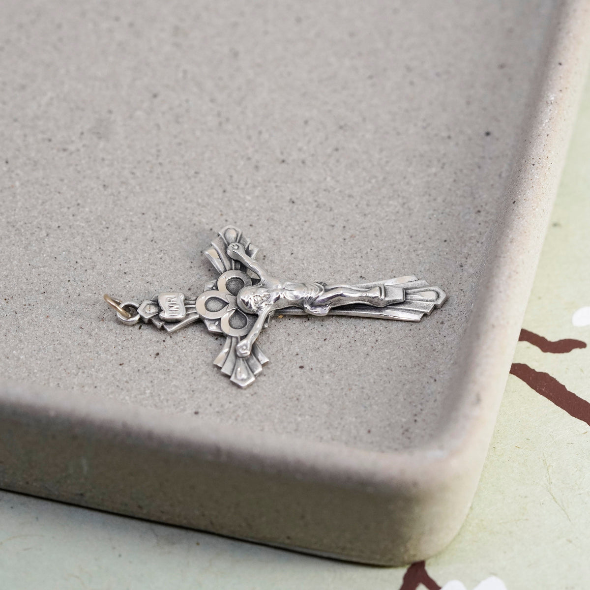 Vintage INRI Sterling silver filigree pendant, 925 cross charm with Jesus