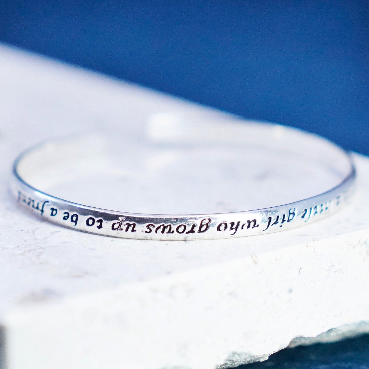 6.75”, sterling silver bracelet, quote 925 cuff “a daughter little girl grows