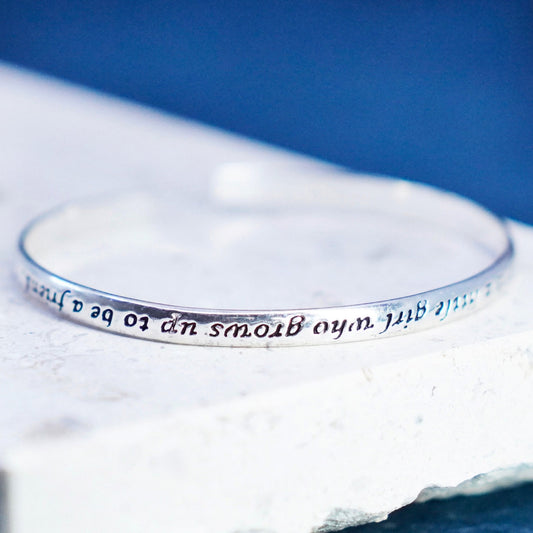 6.75”, sterling silver bracelet, quote 925 cuff “a daughter little girl grows