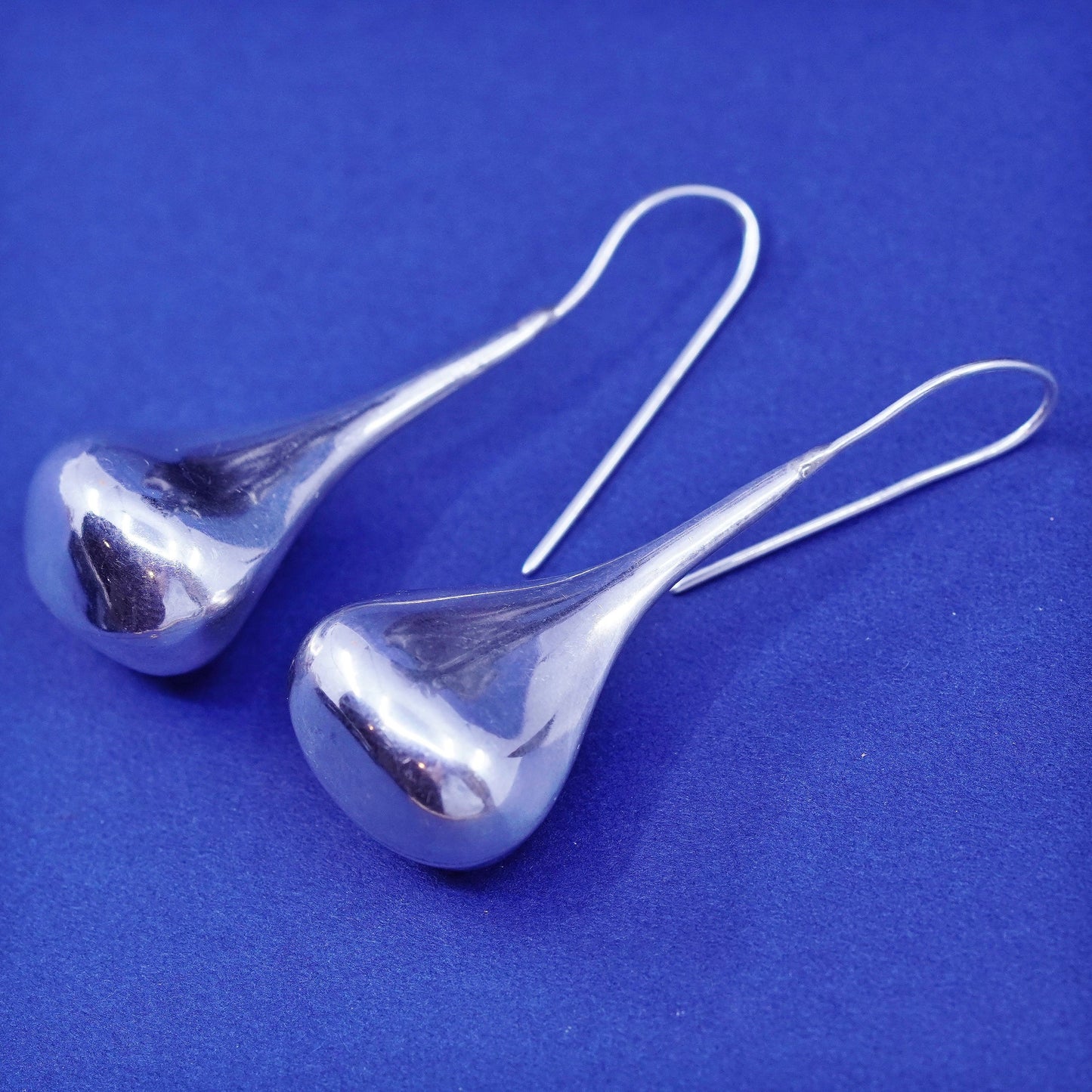 Vintage sterling silver handmade earrings, minimal 925 teardrop drops