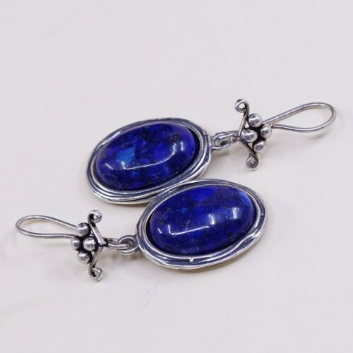 Israel Jewelry handmade Sterling 925 earrings W/ Oval Lapis Lazuli W/ Beads
