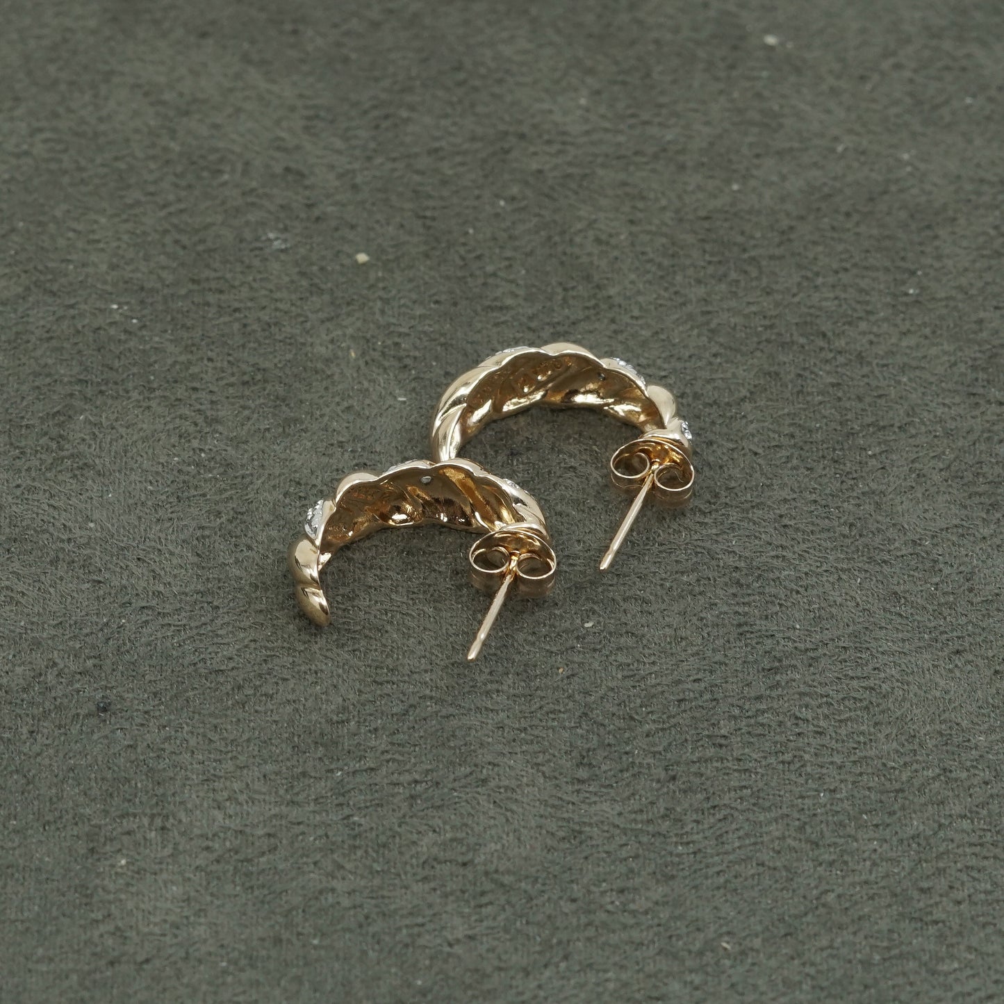 Gold over sterling silver earrings w/ simulate diamond, woven 925 studs