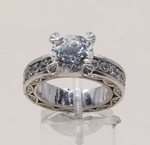 Sz 7, Vtg Sterling Silver Ring, 925 Silver Engagement Ring W/ Crystal
