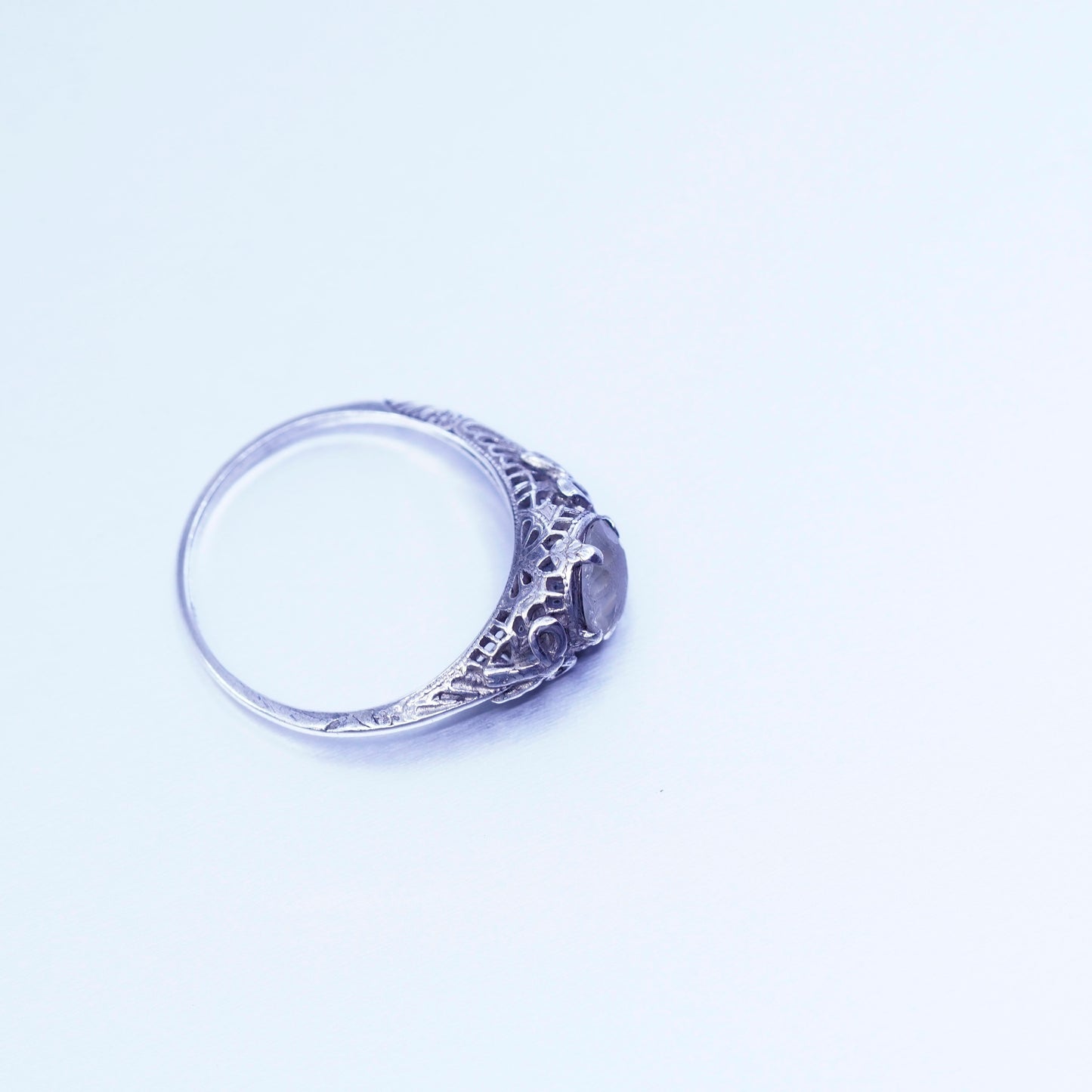 Size 8.25, vintage Sterling 925 silver handmade ribbon bow ring with moonstone