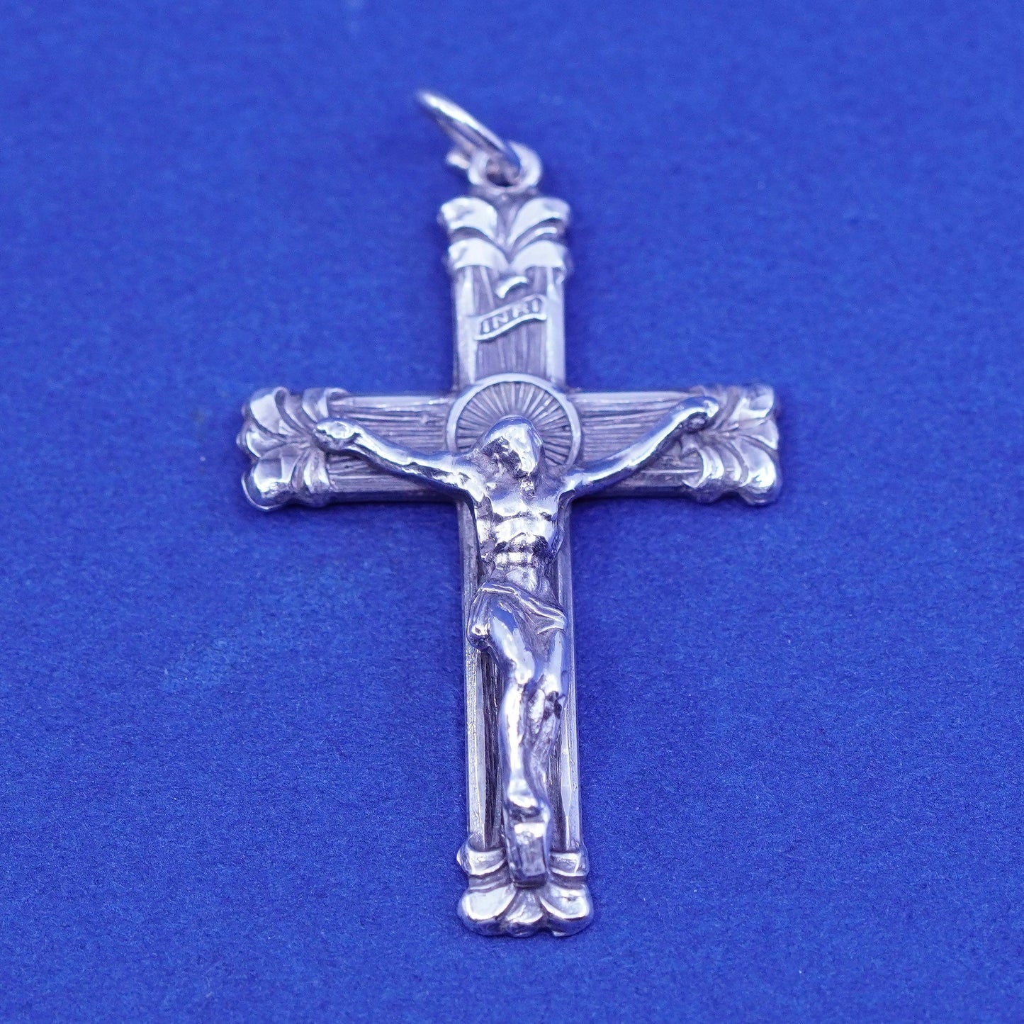 Vintage Sterling silver handmade pendant, 925 cross with relief Jesus