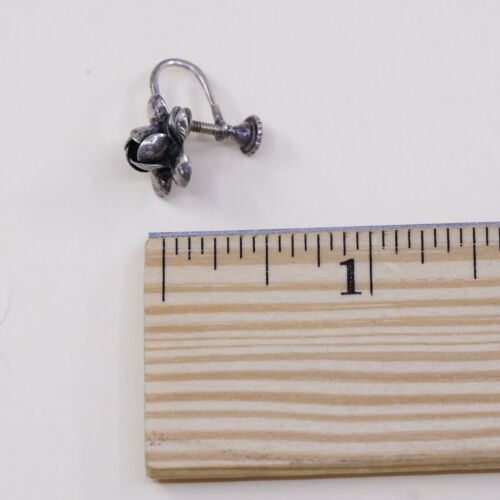 Vtg Sterling 925 Silver Handmade Screw Back Earrings Rose Flower, Stamped Sterli