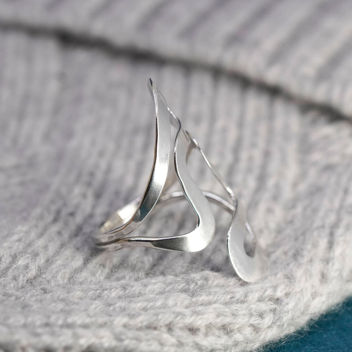 Size 8, Sterling silver wrapped ring, modern 925 silver double heart wrap band