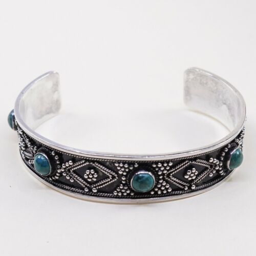 7", Vintage Puma Peru sterling silver cuff W/ turquoise N Bali Details