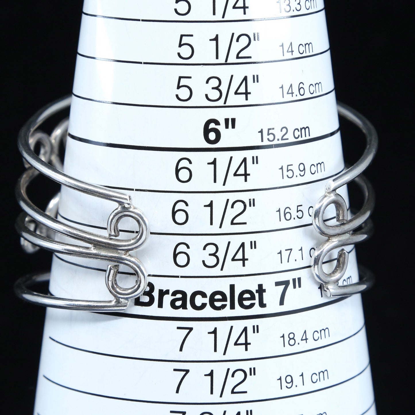 6.75", vtg Sterling silver handmade wired bracelet, 925 whirly cuff