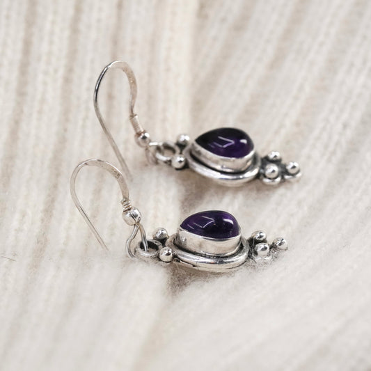 Vintage sterling 925 silver handmade earrings with teardrop amethyst and beads