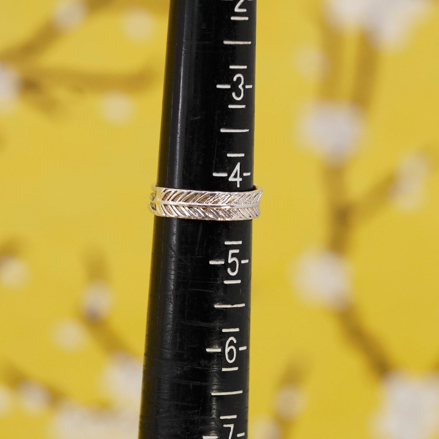Size 4.25, vintage Sterling silver handmade ring, 925 feather open band