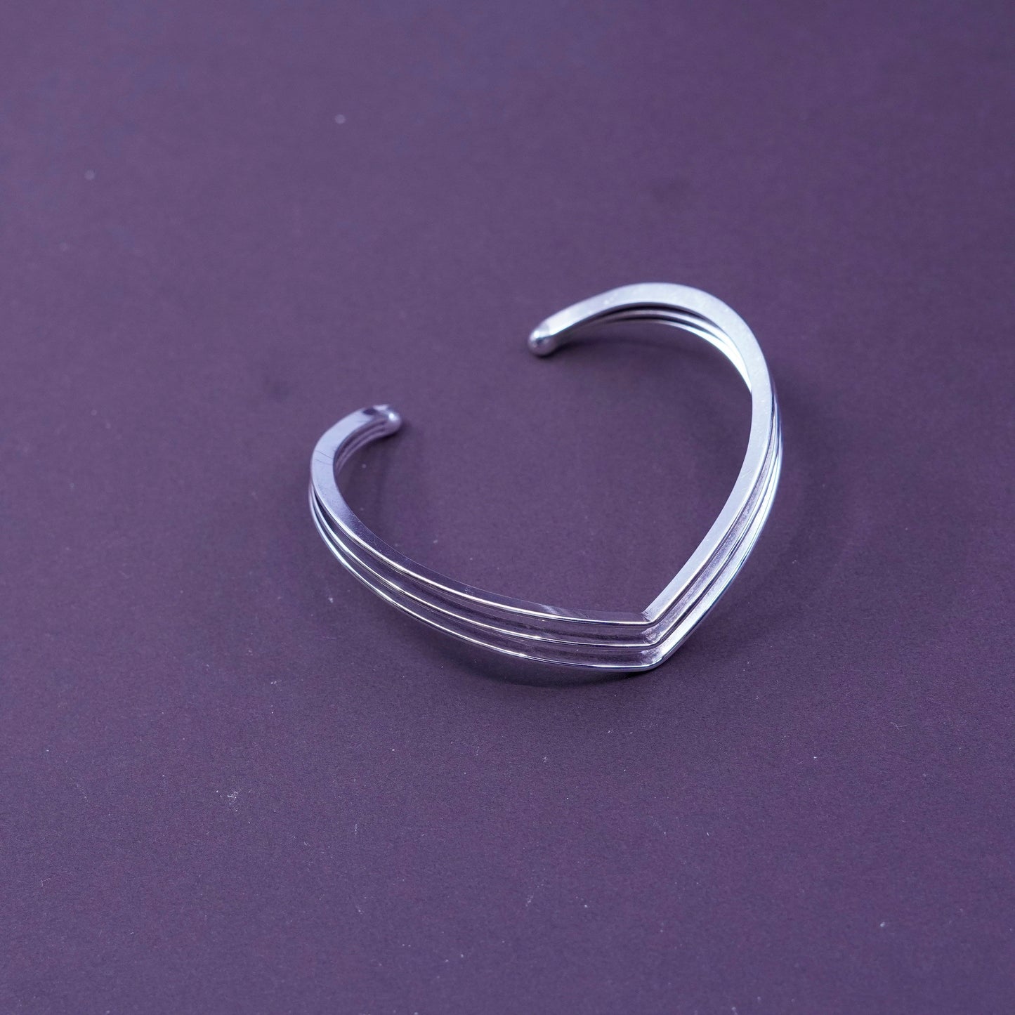 6.5”, Vintage Italy Sterling silver handmade bracelet, modern ribbed 925 cuff