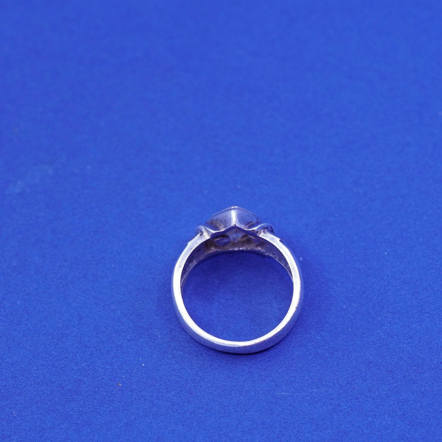 Size 6, vtg Sterling silver handmade ring, 925 statement band with teardrop cz