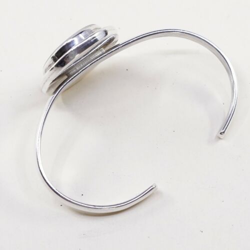7”, Vtg Modern Handmade Sterling 925 Silver Cuff Bracelet W/ White Agate