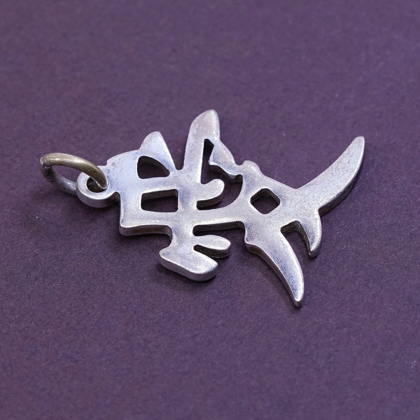 vtg Sterling 925 silver handmade pendant, Chinese character charm “love”