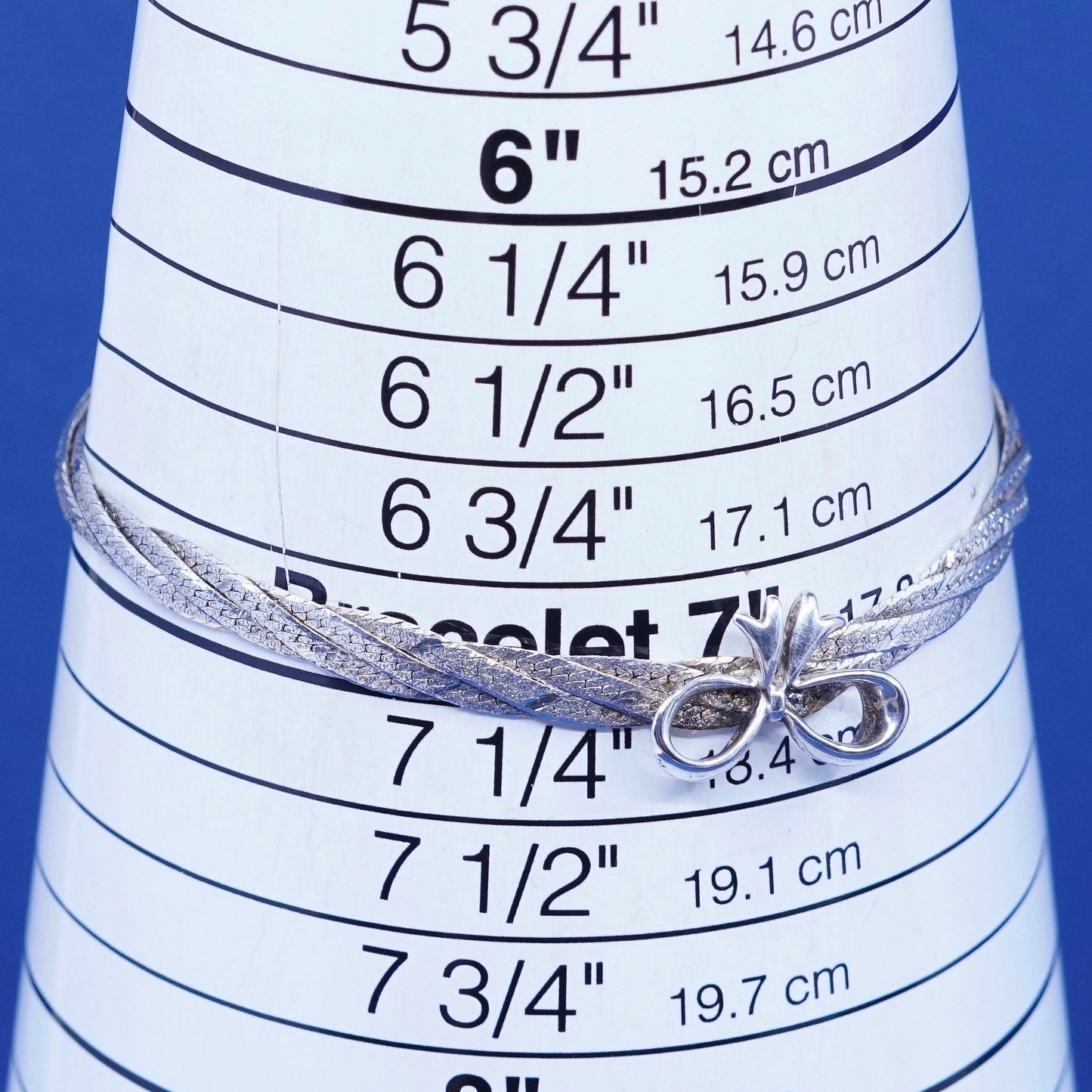 7”, Sterling silver handmade bracelet 925 twisted herringbone w/ bow tie ribbon