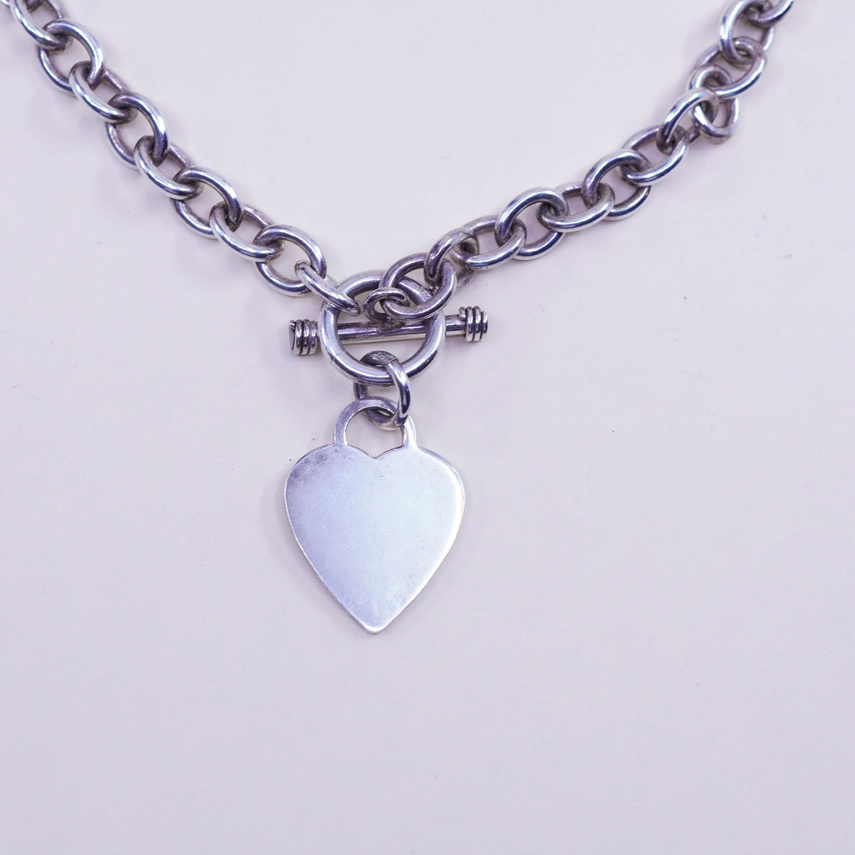 18”, sterling silver charm necklace, 925 handmade bold circle chain heart charm