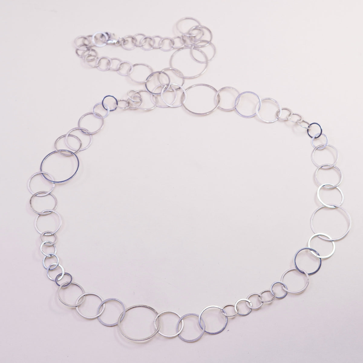 36”, vintage Sterling 925 silver flatten circle extra long necklace