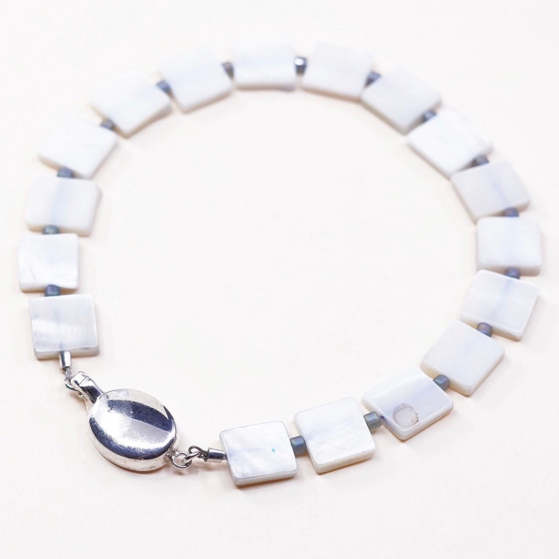 7.5”, VTG Sterling silver handmade bracelet, Mexico 925 w/ mother of pearl