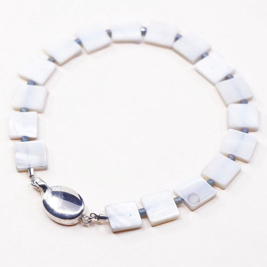 7.5”, VTG Sterling silver handmade bracelet, Mexico 925 w/ mother of pearl