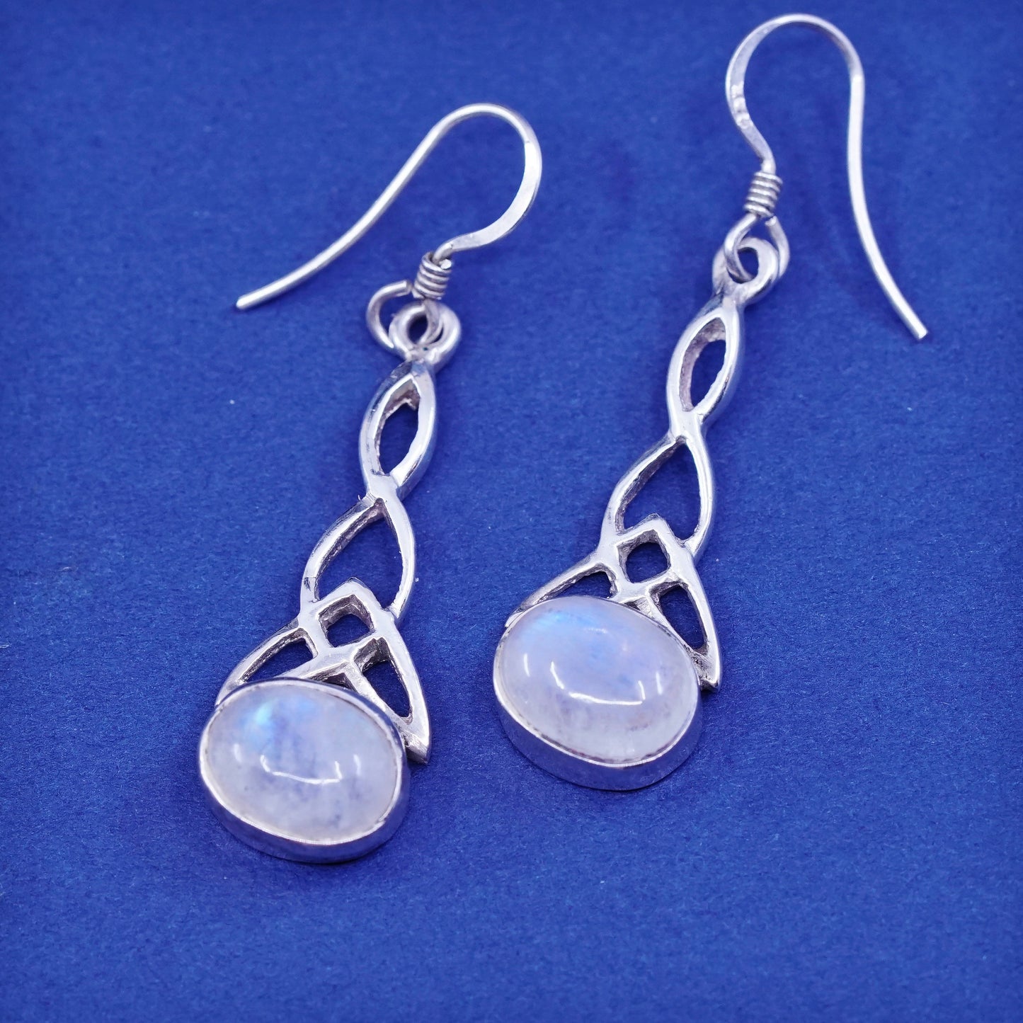 Vintage Sterling silver handmade earrings, 925 teardrop with moonstone