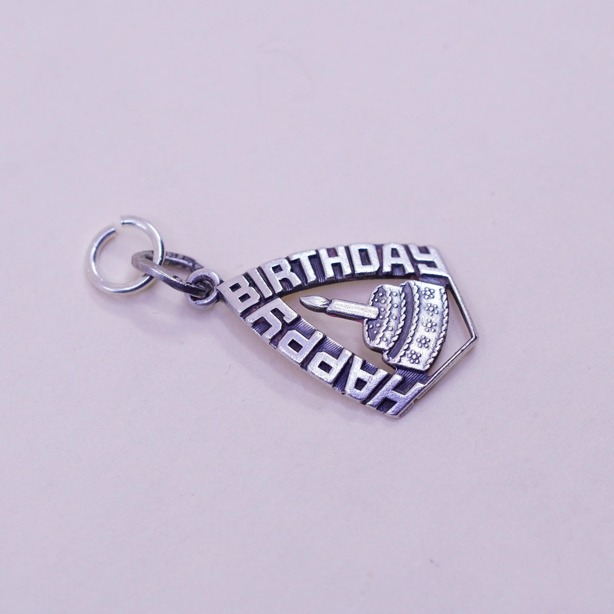 Vintage Sterling silver handmade pendant, 925 happy birthday charm