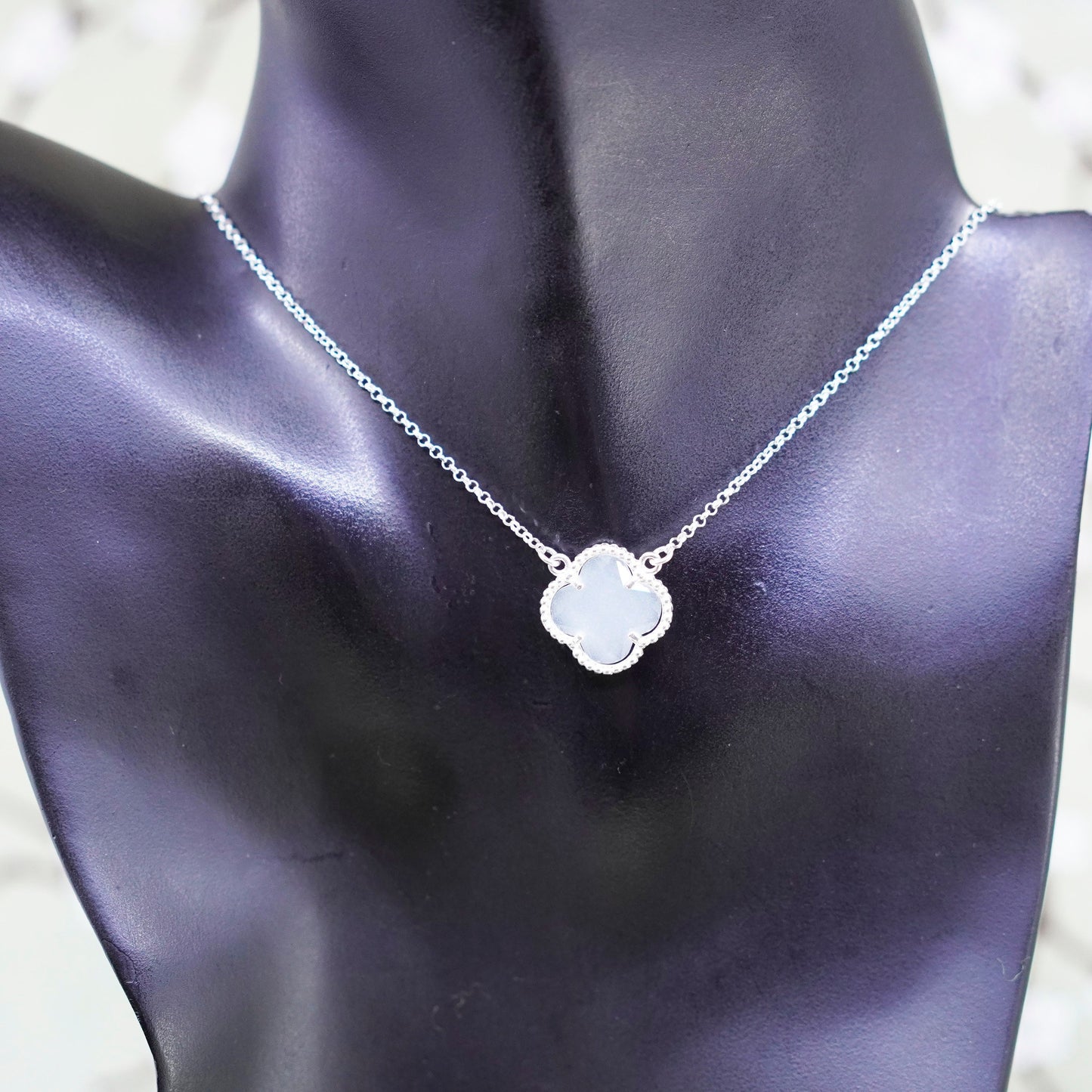 16+2”, dyadema sterling silver necklace, 925 circle chain lucky clover Pendant